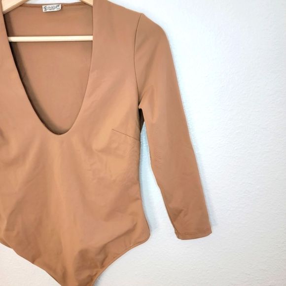 NWT FREE PEOPLE CLOSE CALL DUO BODYSUIT CAFE AU LAIT TAN BROWN SMALL - Picture 6 of 11